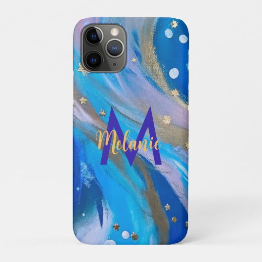 Modern elegant abstract grillig blauw goud Case-Mate iPhone case (Achterkant)
