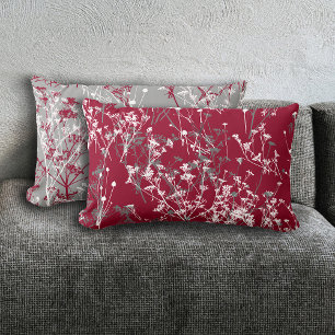 Modern Elegant Abstracte Wildbloemen Burgundy Gray Kussen