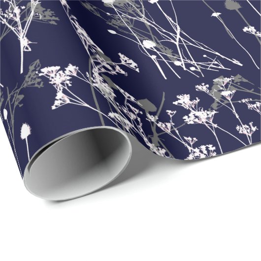 Modern Elegant Abstracte wilde bloemen op Navy Blu Cadeaupapier