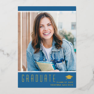 Modern Elegant Afstuderen Blue Photo Folie Kaart