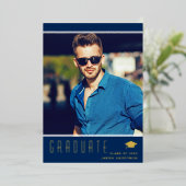 Modern Elegant Afstuderen Blue Photo Folie Kaart (Staand Voorkant)