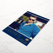 Modern Elegant Afstuderen Blue Photo Folie Kaart (Gedraaid)