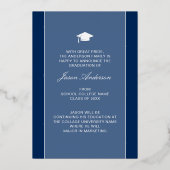 Modern Elegant Afstuderen Blue Photo Folie Kaart (Achterkant)