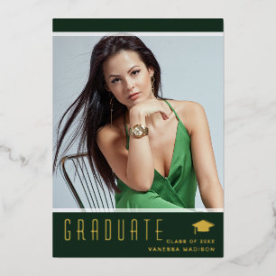 Modern Elegant Afstuderen Kaart groene foto Folie
