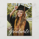 Modern Elegant Afstuderen Script Custom Photo Uitnodiging Briefkaart (Voorkant)