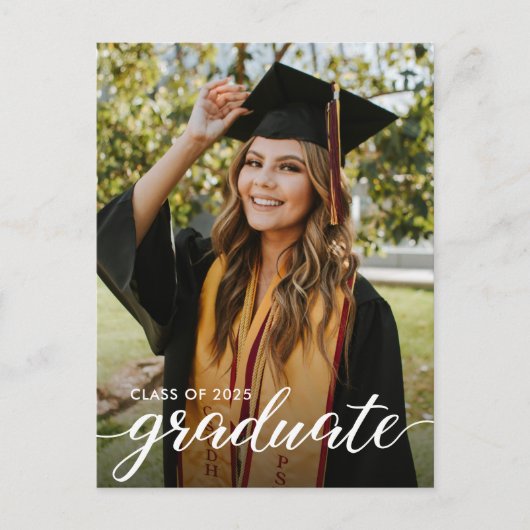Modern Elegant Afstuderen Script Custom Photo Uitnodiging Briefkaart (Voorkant)