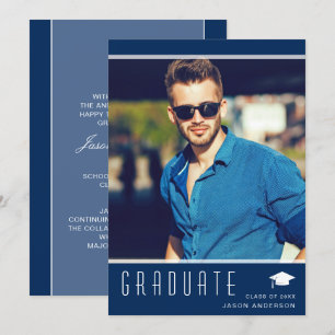 Modern Elegant Afstuderen stijlvol fotoblauw Aankondiging