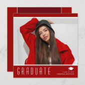 Modern Elegant Afstuderen stijlvol fotorood en wit Aankondiging (Voorkant / Achterkant)