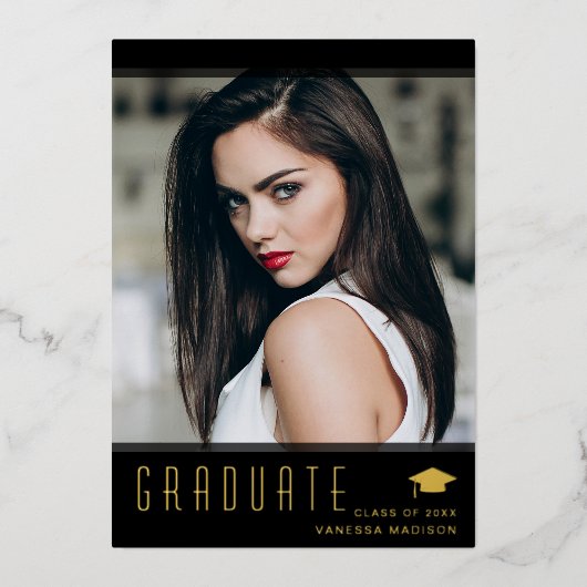 Modern Elegant Afstuderen stijlvolle foto Folie Uitnodiging (Voorkant)