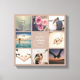 Modern Elegant Ampersand Wedding Photo Collage Canvas Afdruk