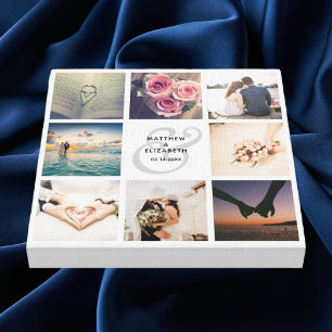 Modern Elegant Ampersand Wedding Photo Collage Canvas Afdruk