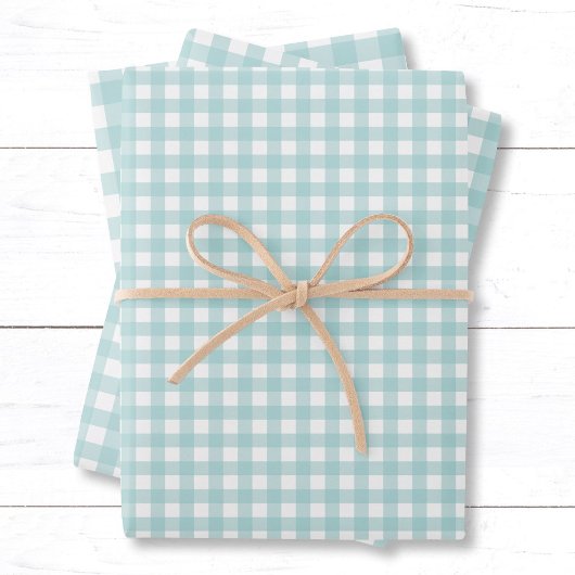 Modern Elegant Aqua Blue Gingham Check Patroon Inpakpapier Vel