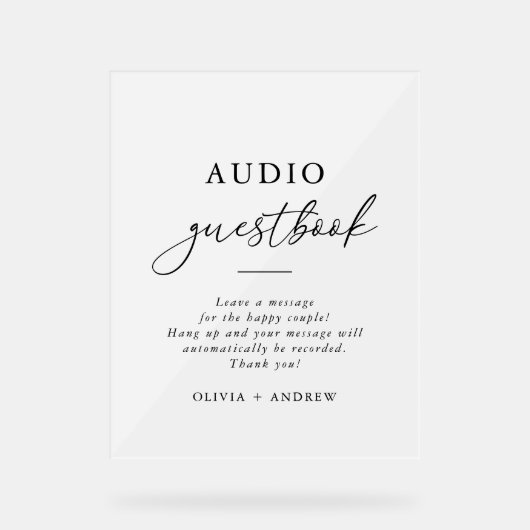 Modern Elegant Audio Guestbook Acryl Bord (Voorkant)