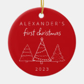 Modern Elegant Baby Eerste Kerstmis Foto Rood Keramisch Ornament (Voorkant)