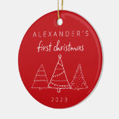 Modern Elegant Baby Eerste Kerstmis Foto Rood Keramisch Ornament (Links)