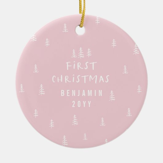 Modern Elegant baby Eerste Kerstmis Girly Roze Keramisch Ornament (Voorkant)