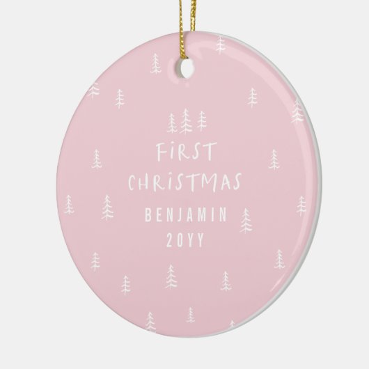 Modern Elegant baby Eerste Kerstmis Girly Roze Keramisch Ornament (Links)