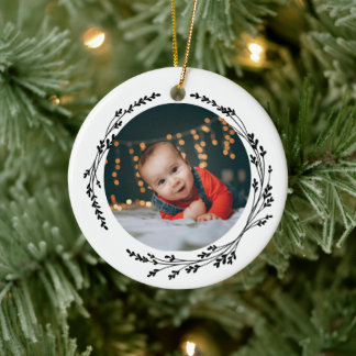 Modern Elegant Baby First Christmas Black White Keramisch Ornament