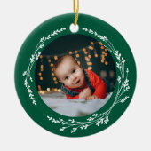 Modern Elegant Baby First Christmas Green Keramisch Ornament (Voorkant)