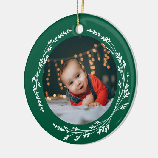 Modern Elegant Baby First Christmas Green Keramisch Ornament (Links)