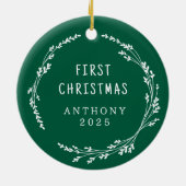 Modern Elegant Baby First Christmas Green Keramisch Ornament (Achterkant)