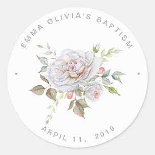 Modern Elegant Baptisme   Fijne bloemen Ronde Sticker