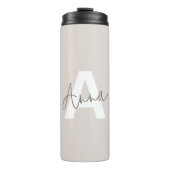 Modern Elegant Beige Monogram Custom Initiaal Thermosbeker (Voorkant)