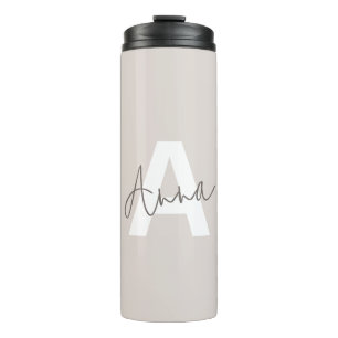 Modern Elegant Beige Monogram Custom Initiaal Thermosbeker