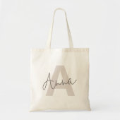 Modern Elegant Beige Monogram Custom Initiaal Tote Bag (Voorkant)