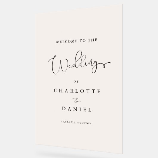 Modern, Elegant, beige-wit-transparant, Script, Acryl Bord (Hoek)