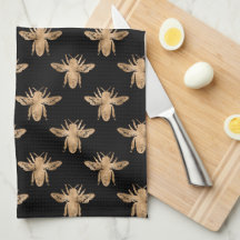 Modern Elegant Black and Gold Bee Pattern Kitchen