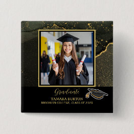 Modern Elegant Black and Gold Graduation photo Vierkante Button 5,1 Cm
