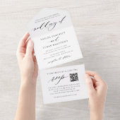 Modern Elegant Black and White QR Code Wedding All In One Uitnodiging (Afscheurbaar)