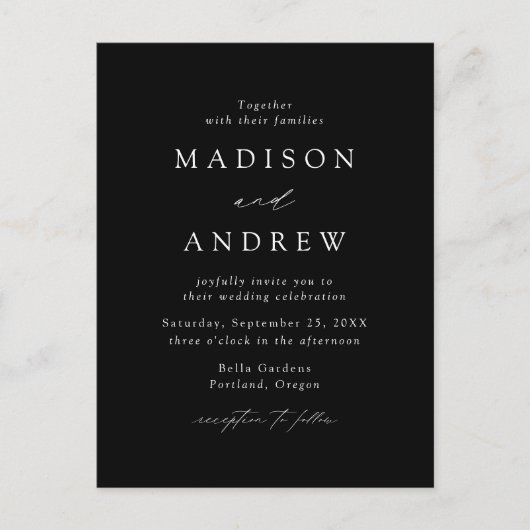 Modern Elegant Black and White QR Code Wedding Uitnodiging Briefkaart (Voorkant)