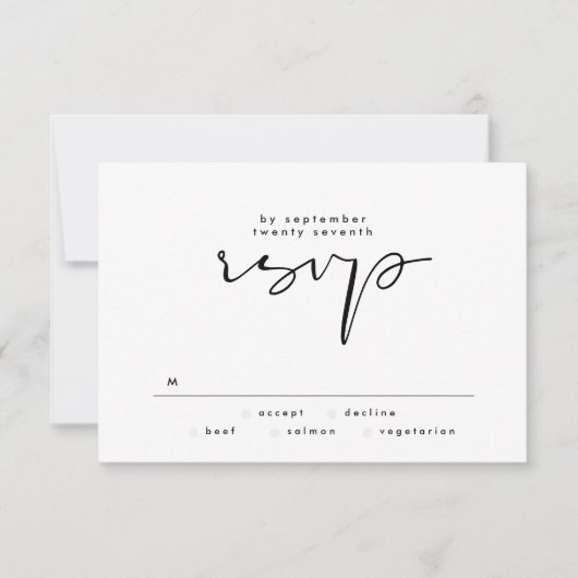 Modern Elegant Black and White Text Wedding RSVP Kaartje (Voorkant)