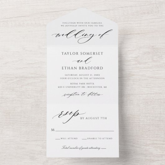 Modern Elegant Black and White Wedding All In One Uitnodiging (Binnen)