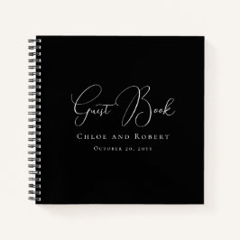 Modern Elegant Black and White Wedding Guest Book Notitieboek