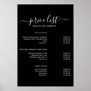 Modern Elegant Black Beauty salon prijslijst Poster