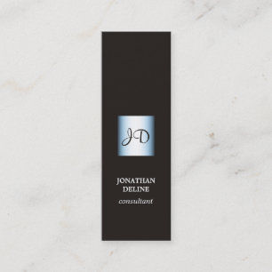 Modern Elegant Black Blue Monogram Consultant Mini Visitekaartje