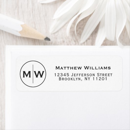 Modern Elegant Black Circle Two Monogram Initiaal Etiket (Insitu)