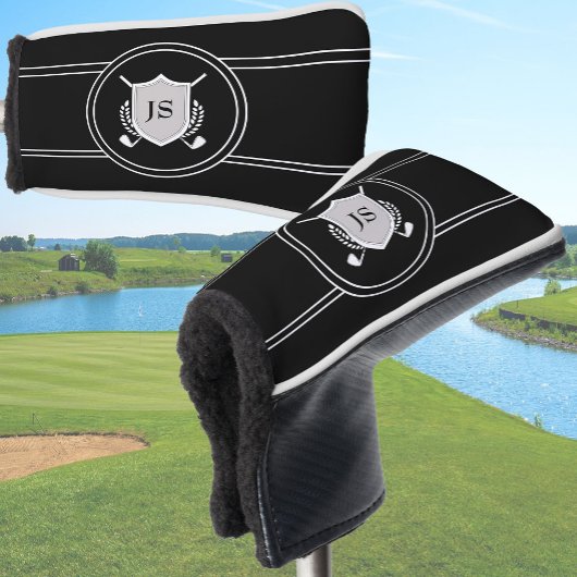 Modern Elegant Black Custom Monogram Golfheadcover