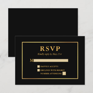 Modern Elegant Black en Gold Lijst RSVP Kaartje