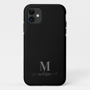 Modern Elegant Black en Grey Monogrammed iPhone 11 Hoesje