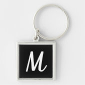 Modern Elegant Black en White Monogram Sleutelhanger (Voorkant)