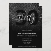 Modern Elegant Black Glitter 30th Birthday Kaart (Voorkant / Achterkant)