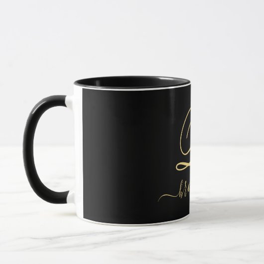 Modern Elegant Black Gold Handwrited Monogramed Mok (Links)