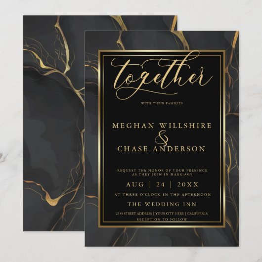 Modern Elegant Black Gold Marble Barefoot Bride™ Kaart (Voorkant / Achterkant)