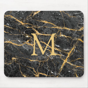 Modern Elegant Black Gold Marble Monogram Muismat