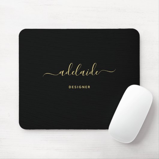 Modern Elegant Black Gold Monogram Script Girly Muismat (Met muis)