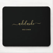 Modern Elegant Black Gold Monogram Script Girly Muismat (Voorkant)